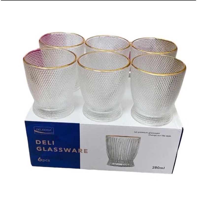 Hộp 6 ly thủy tinh viền vàng DLGW162 thể tích 280ml [BH: NONE]