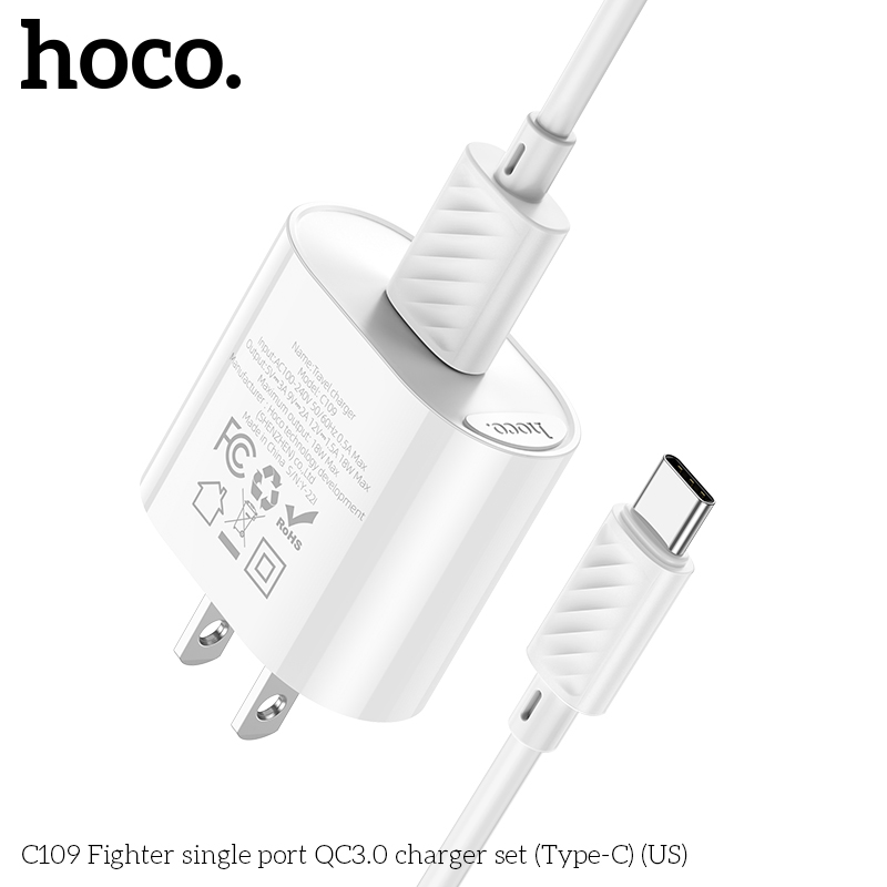 Bộ sạc nhanh 18w HOCO C109 USB ra Type-C chính hãng [BH 1 năm]
