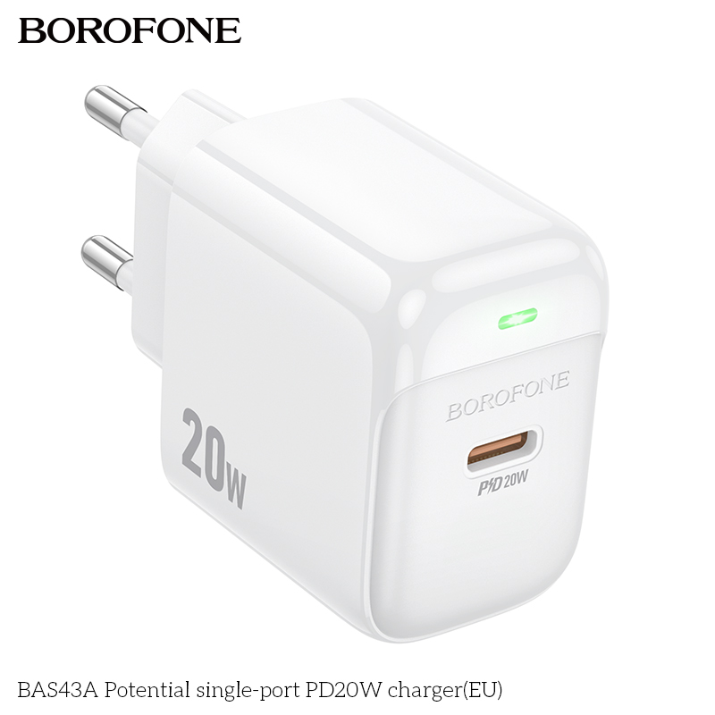 Cóc sạc nhanh 20W BOROFONE BAS43A (EU) (1 cổng Type C) chính hãng [BH 1 năm]