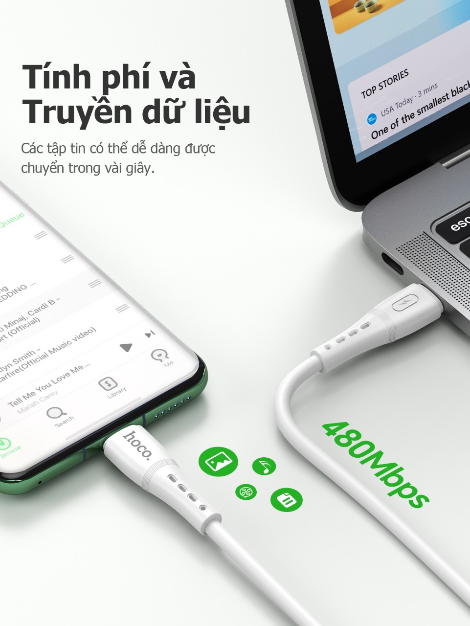 Cáp sạc nhanh 3A Hoco DM-X11 Micro (USB ra Samsung Micro) 1M dây dù chính hãng [BH 1 năm]