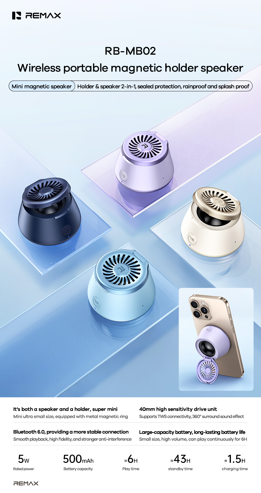 Loa bluetooth REMAX RB-MB02 mẫu loa tròn để bàn công suất 5w pin 500mAh chính hãng