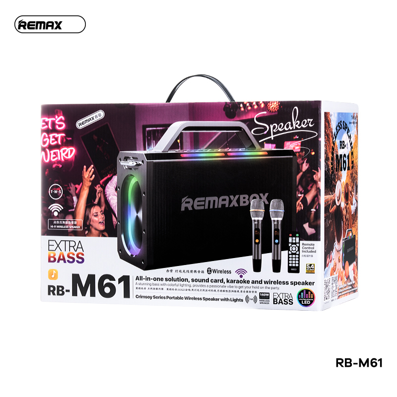 Loa bluetooth V5.4 Karaoke Remax M61, tặng kèm 2 micro không dây [BH: 1 NĂM]