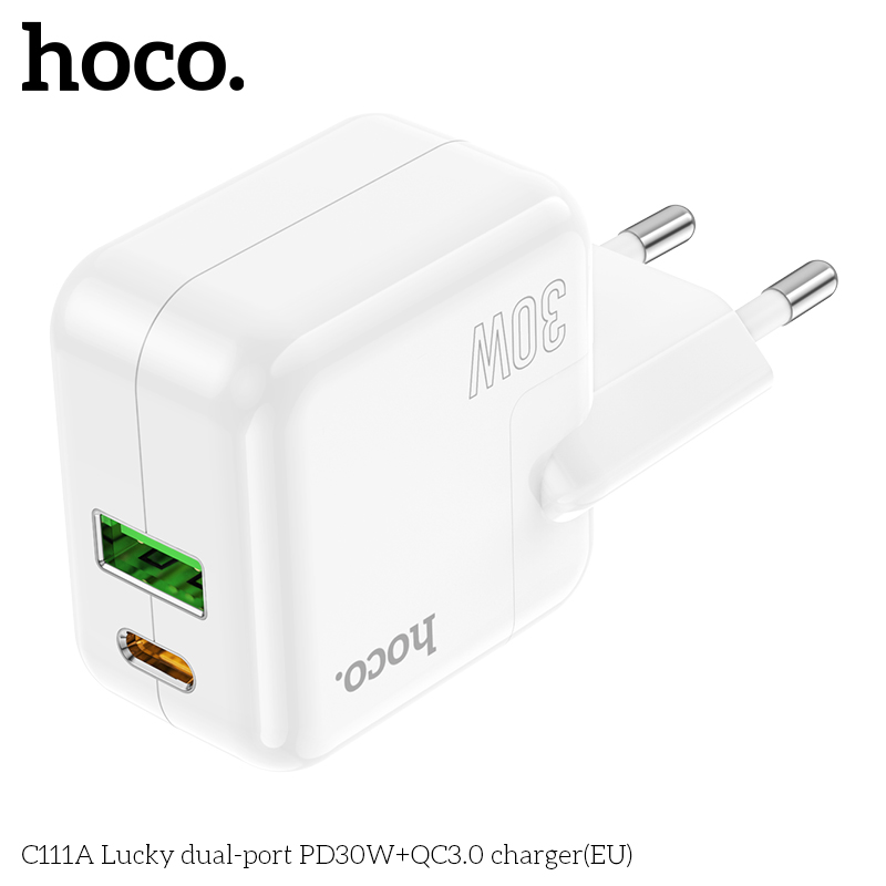 Cóc sạc nhanh 30w Hoco C111A (1 cổng Type C PD30W + 1 cổng USB QC3.0) chính hãng [BH 1 Năm]