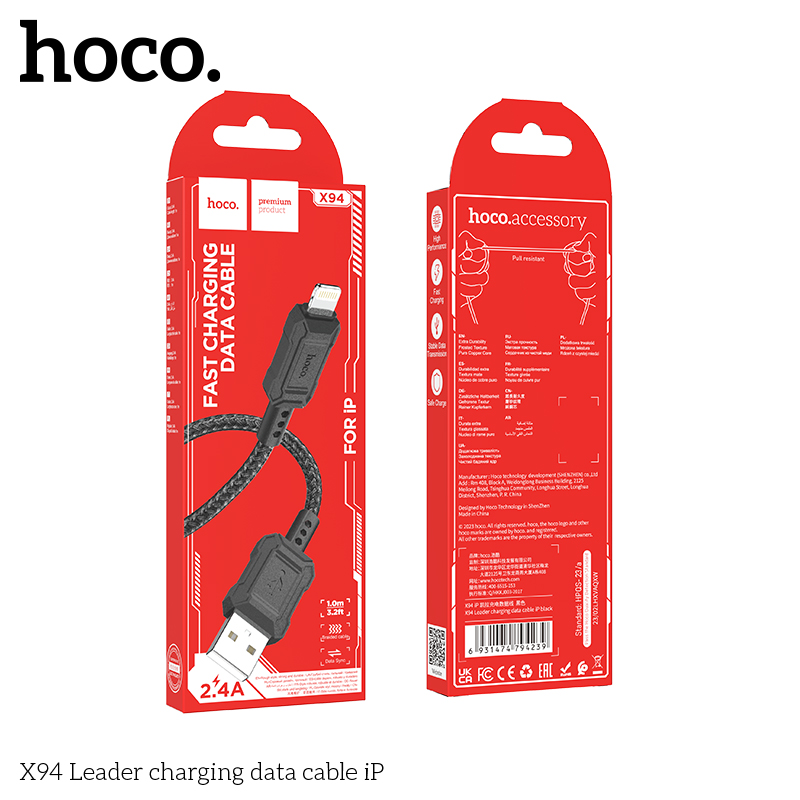 Cáp sạc truyền dữ liệu Hoco X94 cổng USB ra iPhone Lightning 2.4A dài 1M chính hãng [BH 1 NĂM]