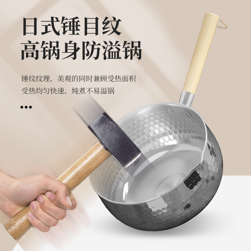 Chảo chống dính inox 18cm Japan, tay cầm cán gỗ cao cấp vân tổ ong sâu lòng [BH: NONE]