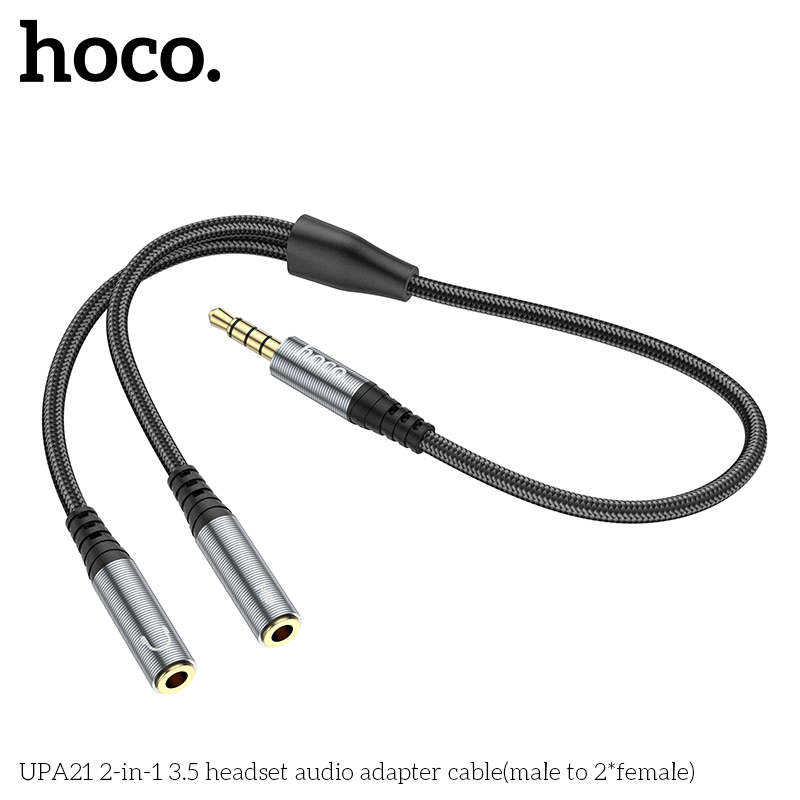 Cáp chuyển âm thanh HOCO UPA21 (1 đực thành 2 cái) đầu 3.5mm chính hãng [BH 1 năm]
