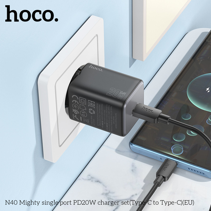 Bộ sạc nhanh 20w HOCO N40 (c-c) cáp 2 đầu type-c chính hãng (cóc 1 cổng type-c) [Bh 1 năm] / pktn sale