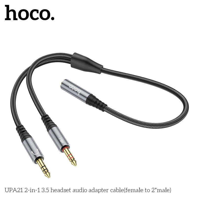 Cáp chuyển âm thanh HOCO UPA21 (2 đực thành 1 cái) đầu 3.5mm chính hãng [BH 1 năm]