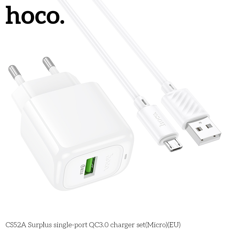 Bộ sạc nhanh 18W HOCO CS52A cáp USB ra Samsung Micro (EU) chính hãng [BH 1 Năm]