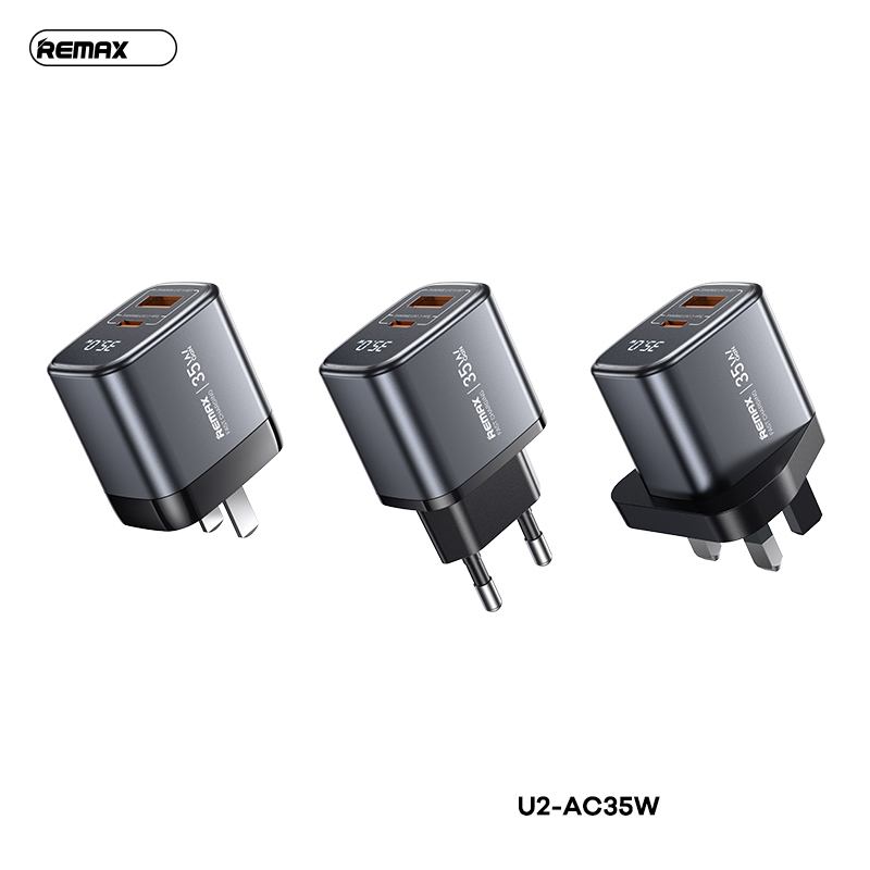 Cóc sạc nhanh 35W REMAX U2-AC35W CN 2 cổng (1 cổng Type PD 35W + 1 cổng USB QC3.0 30W) màn hình kỹ thuật số chính hãng [BH: 1 năm]