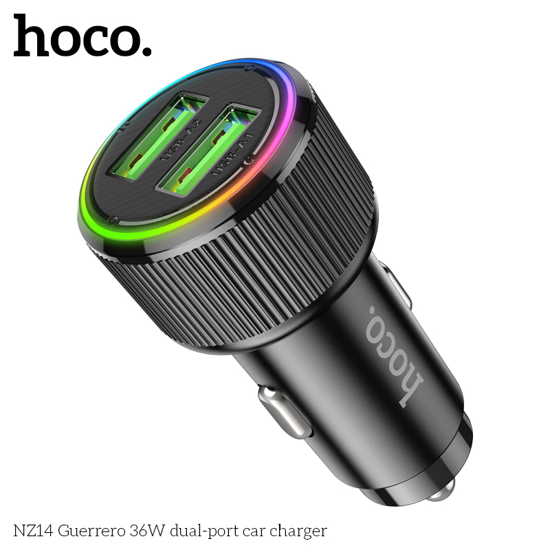 Cóc sạc nhanh 36W cho xe hơi Hoco NZ14 (2 cổng USB) đèn LED chính hãng [BH 1 năm]