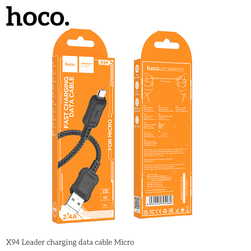 Cáp sạc truyền dữ liệu Hoco X94 cổng USB ra Micro 2.4A dài 1M chính hãng [BH 1 NĂM]