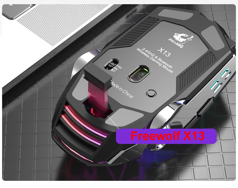 Chuột không dây Gaming Freewolf X13 sử dụng pin sạc có đèn led bluetooth 4.0 [BH: 12 Tháng]