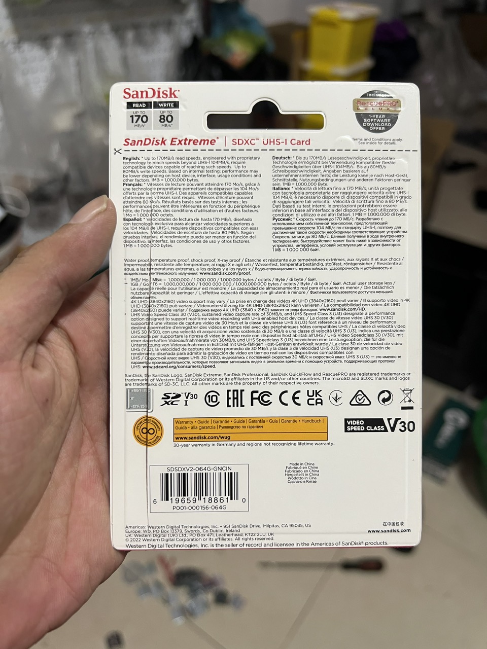 Thẻ nhớ lớn cho máy ảnh SANDISK 64Gb SDXC Extreme 170Mb/s chính hãng [BH 2 năm] / pktn sale