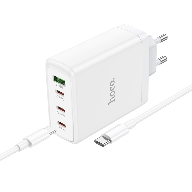 Bộ sạc nhanh 100W Hoco N31 (EU)  (cóc sạc 4 cổng gồm 1 cổng Usb A + 3 cổng Type C; cáp 2 đầu Type C, c-c)), sạc được Laptop chính hãng [BH: 1 NĂM]