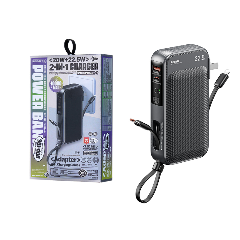 Pin sạc nhanh 22.5w REMAX RPP-105 10.000mAh dự phòng kèm cáp liền pin, sạc ổ điện chính hãng [BH 1 Năm]