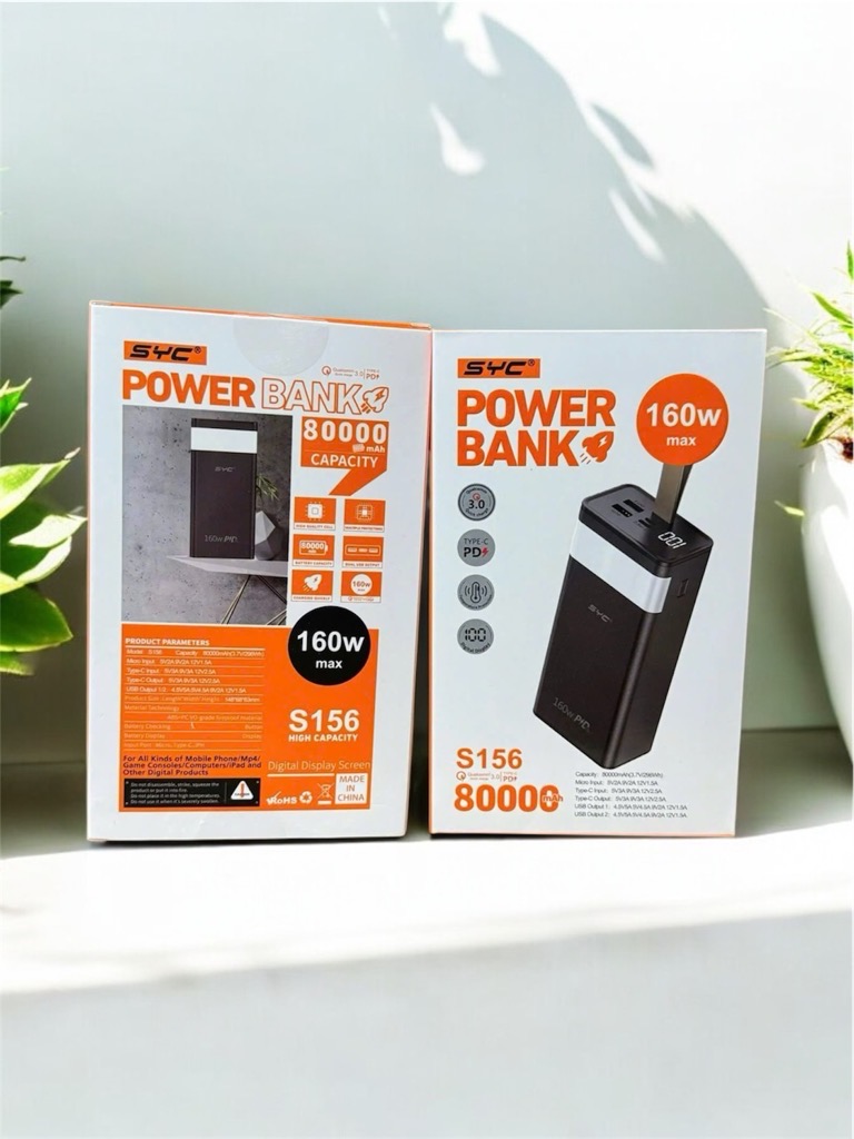 Pin sạc nhanh 106W max SYC S156 80.000mAh có màn hình hiển thị % pin,chức năng đèn pin chính hãng [BH: 1 NĂM]