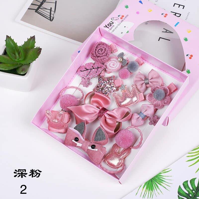 Set kẹp tóc quà tặng 18 chi tiết cho bé gái siêu xinh (hộp trái tim)