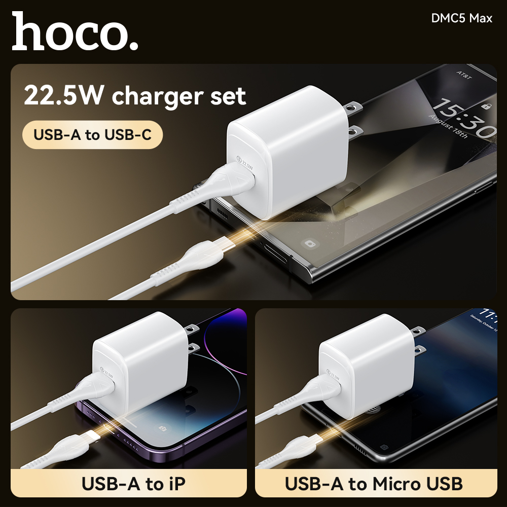 Bộ sạc nhanh 22.5w HOCO DMC5 Max cáp USB ra Type C chính hãng [BH 1 năm]