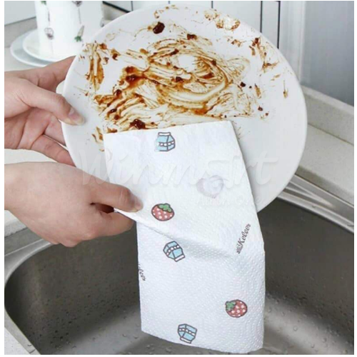 Cuộn khăn lau đa năng MÀU TRẮNG có Họa Tiết lau bếp Có Thể Giặt Được (tái sử dụng nhiều lần) [BH: NONE]