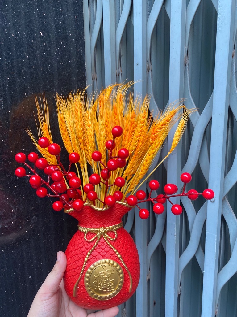 Bình hoa lúa mạch tài lộc may mắn, trang trí tết, decor [bh: none]