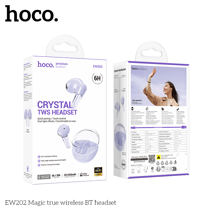 Tai nghe bluetooth HOCO EW202 True wireless V5.4 35mAh/350mAh kiểu dáng AIRPODS chính hãng [BH 1 năm]