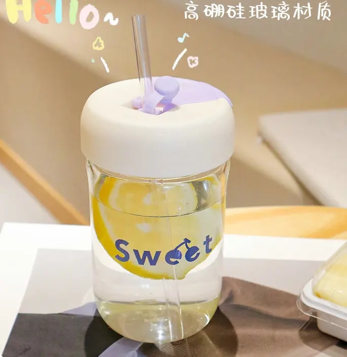 Bình, ly đựng nước nhựa 450ml đựng nước kiểu Hàn uống cà phê, trà sữa, nước ép có nắp vs ống hút [BH: NONE]