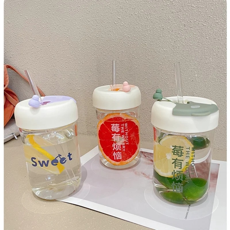Bình, ly đựng nước nhựa 450ml đựng nước kiểu Hàn uống cà phê, trà sữa, nước ép có nắp vs ống hút [BH: NONE]