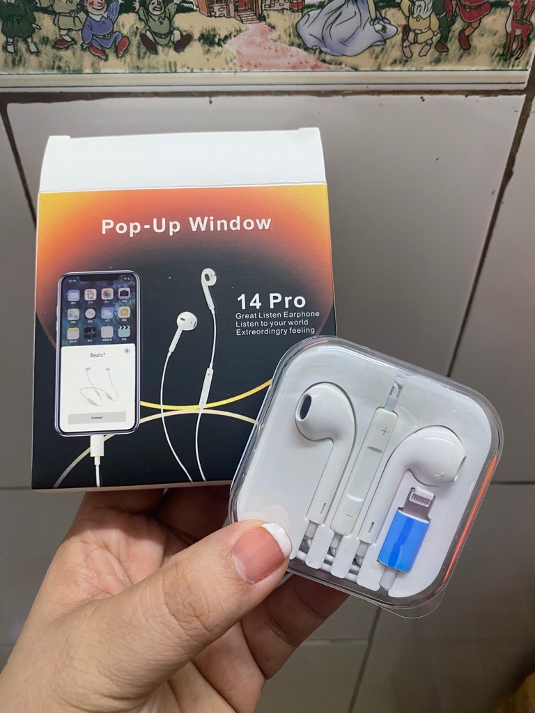 TAI NGHE CÓ DÂY LIGHTNING IPHONE 7 XS Max HỘP 14 PRO POP-UP BLUETOOTH LOẠI 1CT SIÊU HAY [BH 3 THÁNG]