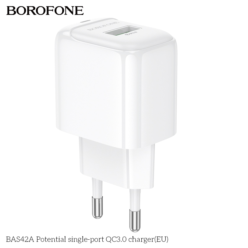 Cóc sạc nhanh 18W BOROFONE BAS42A (EU) (1 cổng USB) có báo đèn LED chính hãng [BH 1 năm]