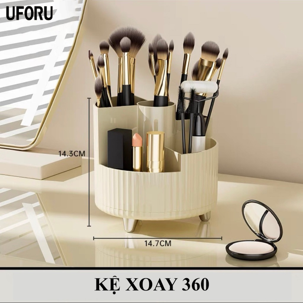 Kệ mỹ phẩm để bàn KIOTO 2 ngăn, 1 ngăn đứng 1 ngăn xoay 360 độ tiện lợi [BH: None]