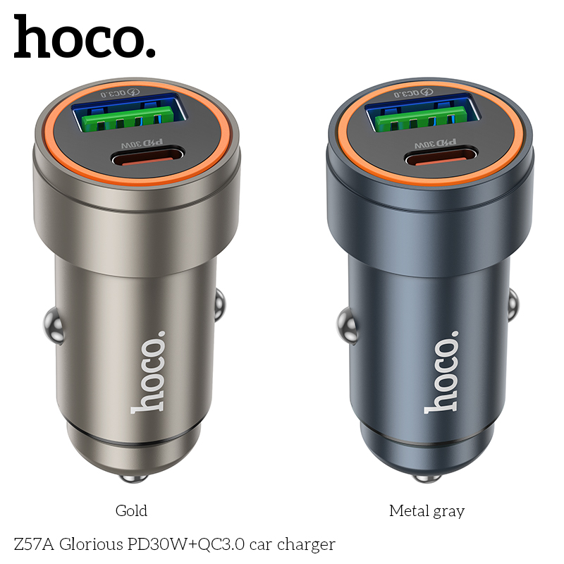 Cóc sạc nhanh xe hơi 30w HOCO Z57A (1 cổng USB, 1 cổng Type-c) chính hãng [BH 1 năm]