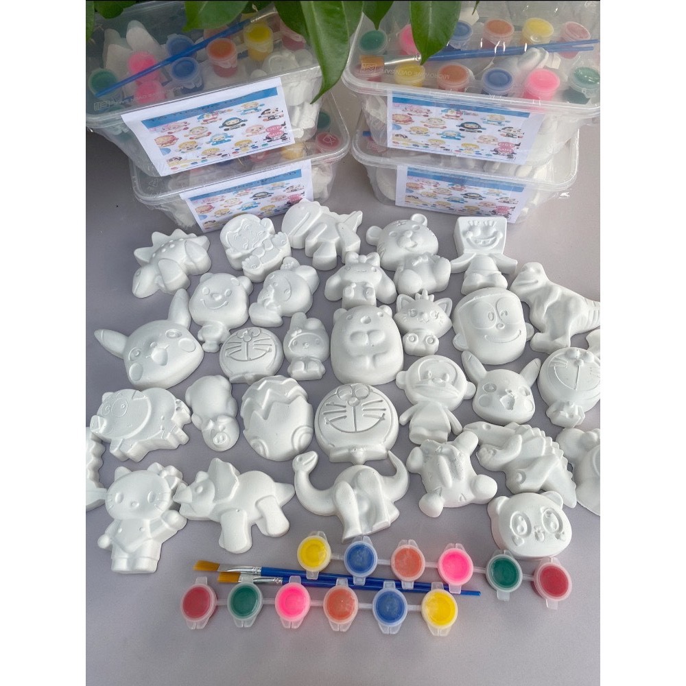 HỘP 10 TƯỢNG THẠCH CAO KÈM CỌ VÀ 8 MÀU CHO BÉ, HÌNH NGẪU NHIÊN tô tượng [BH: NONE]