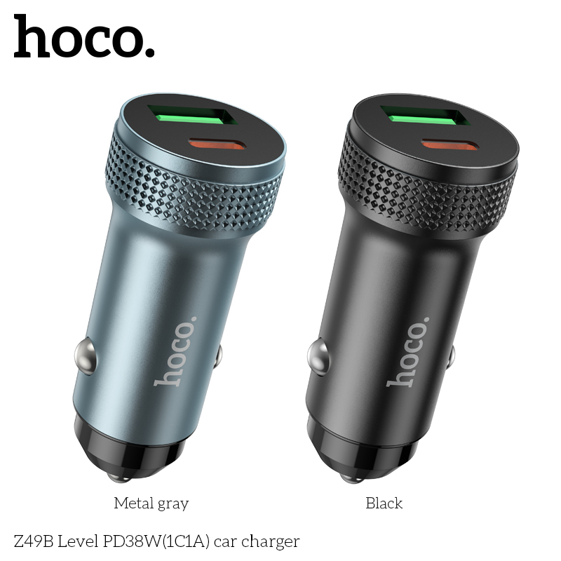 Cóc sạc nhanh 38W xe hơi HOCO Z49B (1 cổng Usb QC3.0 và 1 cổng Type C PD20W) chính hãng [BH 1 năm]