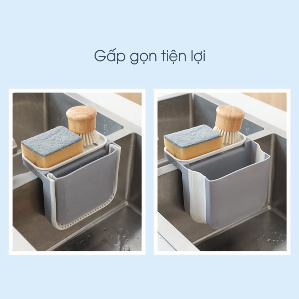 Thùng lọc rác gắn bồn rửa bát gấp gọn kèm khay để giẻ lau 2in1 - Rổ lọc rác gắn bồn rửa chén bỏ thức ăn thừa đa năng có lỗ thoát nước / pktn sale