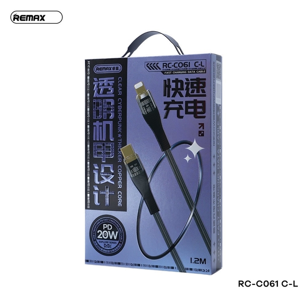 Cáp sạc nhanh 20w Remax RC-C061 (c-l) trong suốt siêu đẹp Type C ra iPhone Lighning (PD) cho iphone 11 12 13 14 [BH 1 năm]