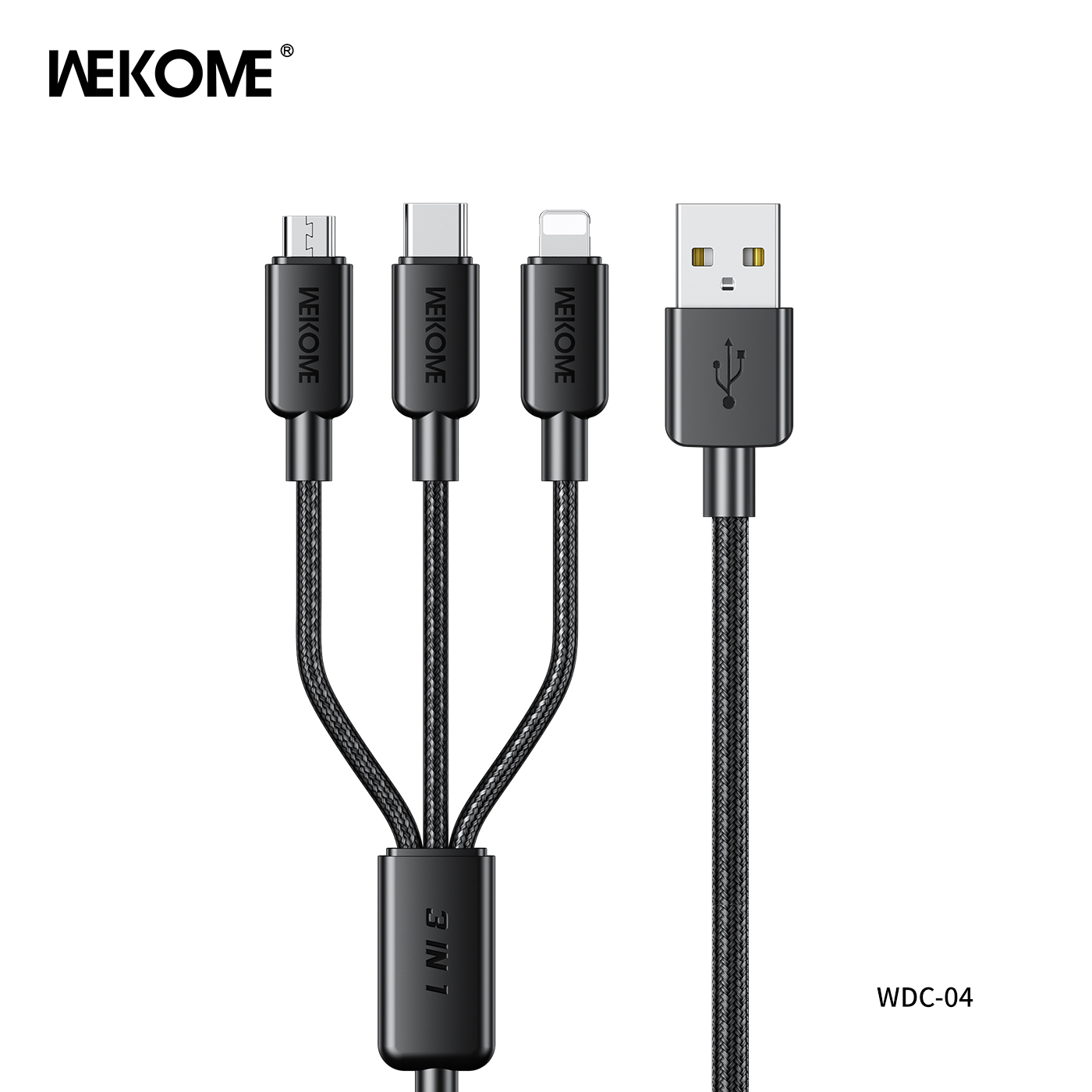 Cáp sạc Wekome WDC-04th 3 đầu đa năng (usb ra ip +micro +type c) dài 1M2 chính hãng [BH: 6 tháng]