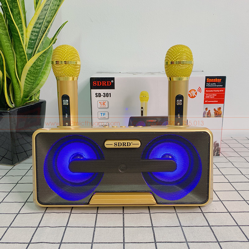 Loa bluetooth karaoke SDRD SD-301 kèm 2 micro không dây siêu hay [BH 6 tháng]