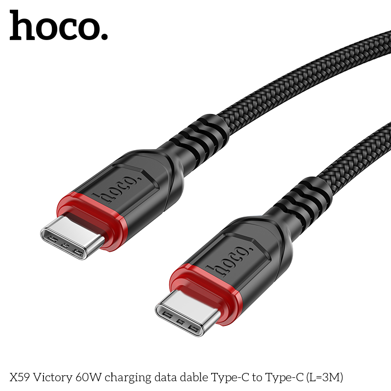 Cáp sạc nhanh 60W HOCO X59 (C-C 3M) (2 đầu Type-C ra Type-C 3 mét) chính hãng [BH: 1 NĂM]
