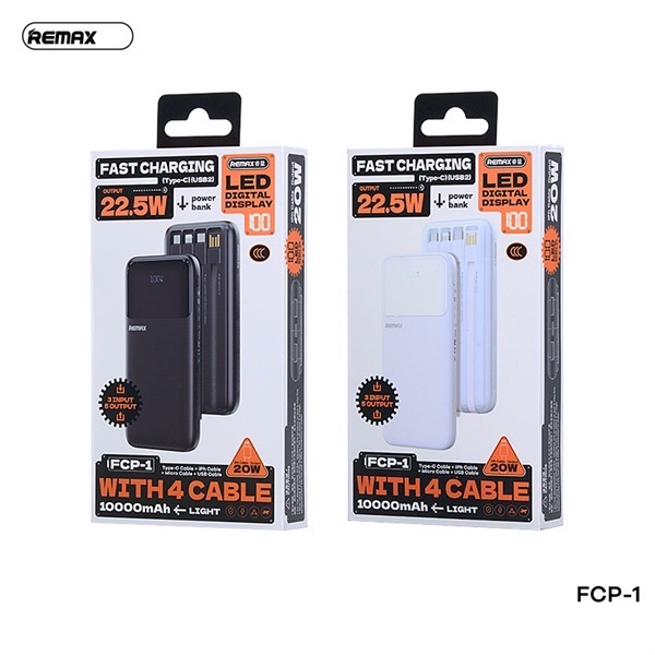 Pin sạc nhanh 22.5w REMAX FCP-1 10.000mAh dự phòng kèm cáp liền pin chính hãng QC3.0 PD [BH 1 năm]