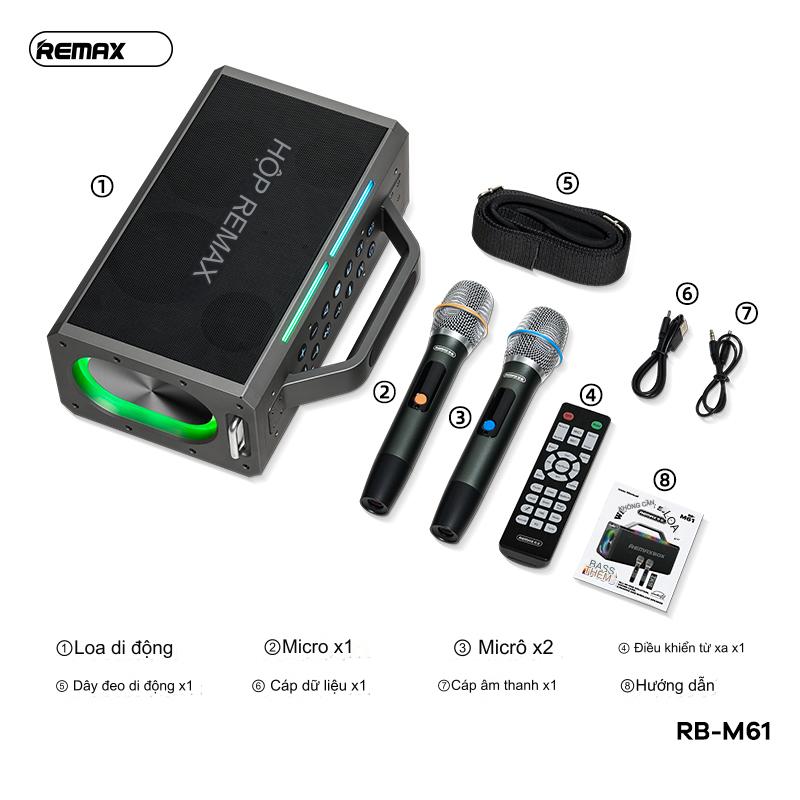 Loa bluetooth V5.4 Karaoke Remax M61, tặng kèm 2 micro không dây [BH: 1 NĂM]