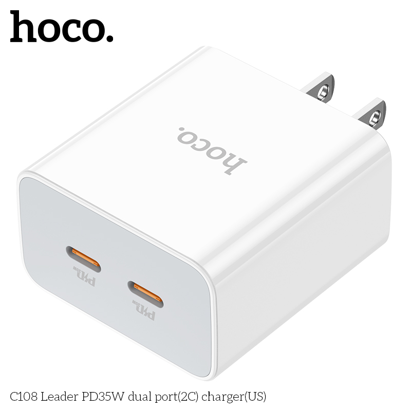 Cóc sạc nhanh PD35w Hoco C108 2 cổng Type C (US) chính hãng [BH 1 năm]