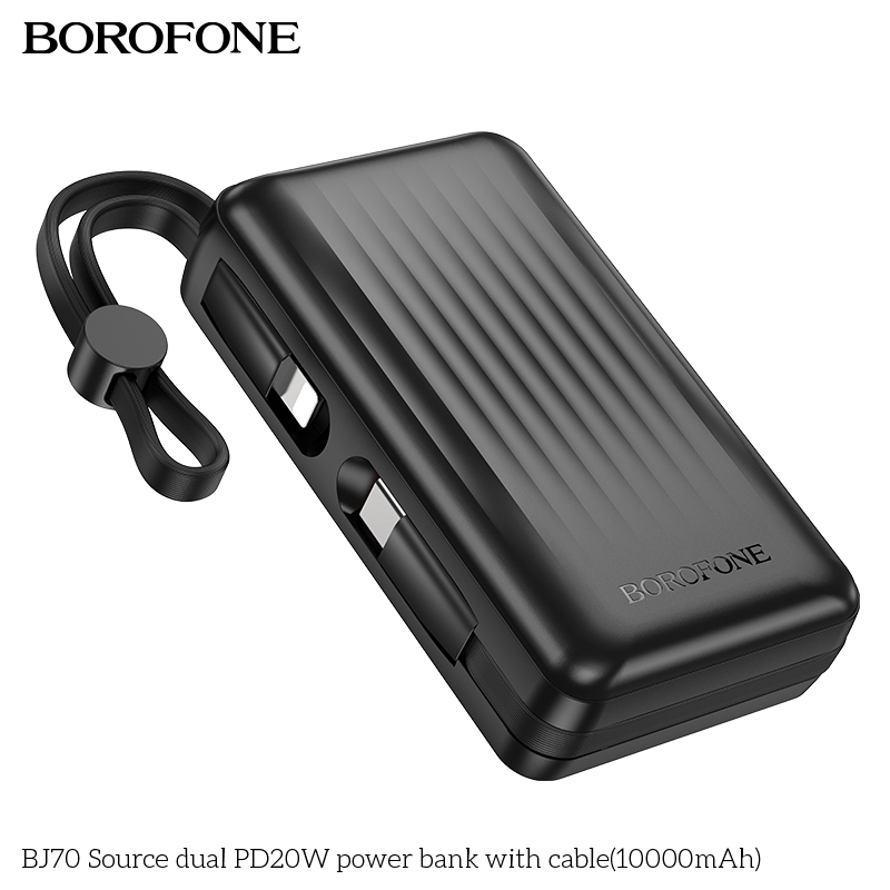 Pin sạc nhanh 20w BOROFONE BJ70 10.000mAh sạc dự phòng kèm cáp liền pin chui Type C + chui iPhone có màn hình LED chính hãng [BH 1 năm]