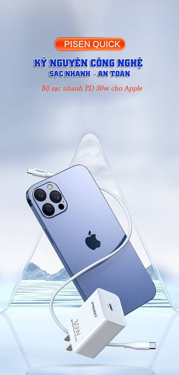 Bộ sạc nhanh 30w PISEN TS-C160 / C179 (c-l) kèm cáp pd type c ra iphone lightning 20w chính hãng [BH 6 tháng]