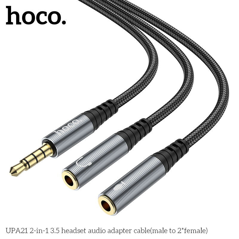 Cáp chuyển âm thanh HOCO UPA21 (1 đực thành 2 cái) đầu 3.5mm chính hãng [BH 1 năm]