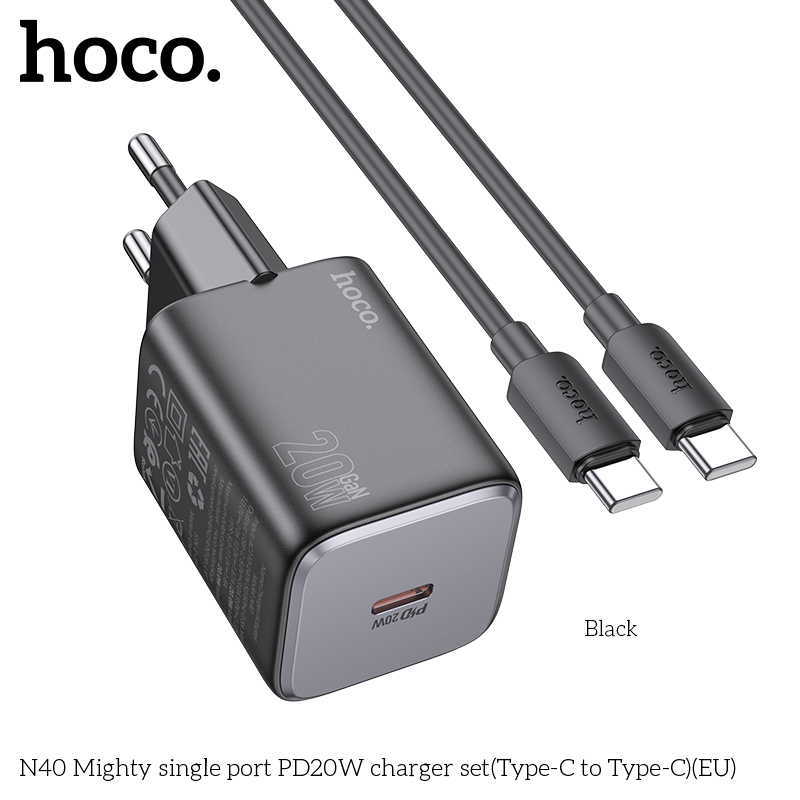Bộ sạc nhanh 20w HOCO N40 (c-c) cáp 2 đầu type-c chính hãng (cóc 1 cổng type-c) [Bh 1 năm] / pktn sale