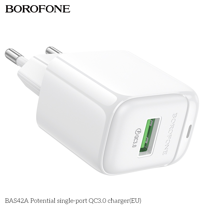 Cóc sạc nhanh 18W BOROFONE BAS42A (EU) (1 cổng USB) có báo đèn LED chính hãng [BH 1 năm]