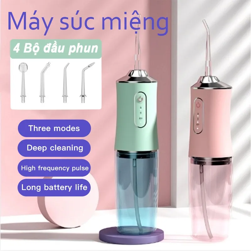 Máy tăm nước nha khoa vệ sinh răng miệng cầm tay 4 đầu [BH 1 tuần]