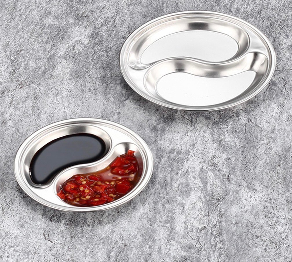 Đĩa Inox đựng nước chấm hình tròn 2 ngăn đk 10cm