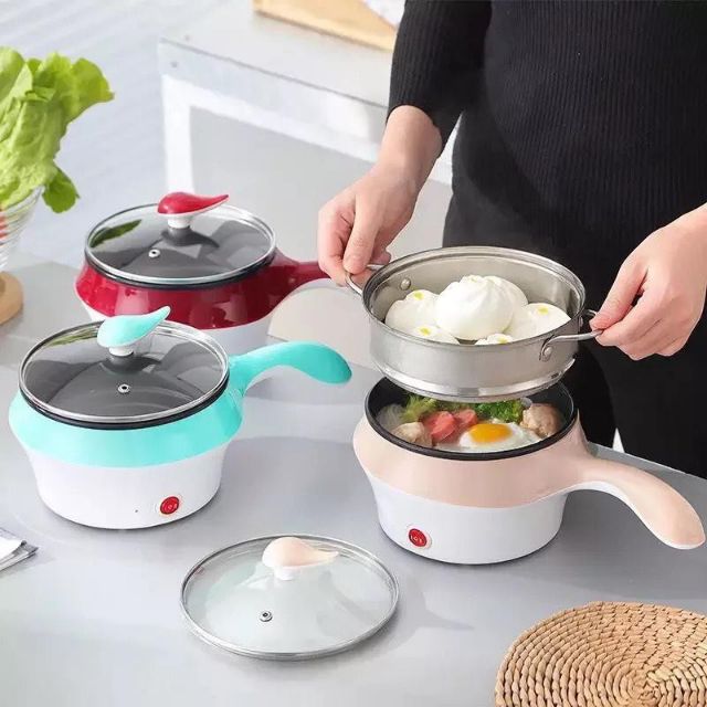 CA NẤU MÌ NỒI LẨU CÁN DÀI HẤP BẰNG ĐIỆN 2 TẦNG CÓ LỒNG HẤP SIÊU TỐC ĐA NĂNG 2 IN 1 TIỆN DỤNG (kèm xửng hấp) [BH: 1 tuần]